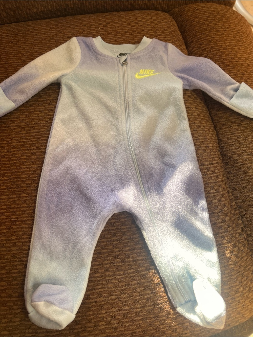Nike Lavender Ombre Fleece Footed One-Piece with Neon Logo